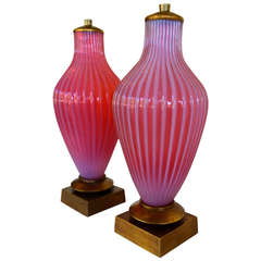 Marbro Murano Lamps in Raspberry Opaline Glass