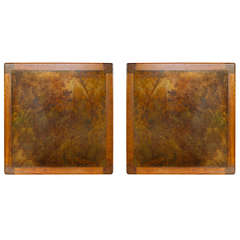 Pair of Walnut & Acid Etched Bronze End Tables by Harry Lunstead