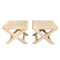 Pair Of Fully Upholstered Vintage X Base Stools