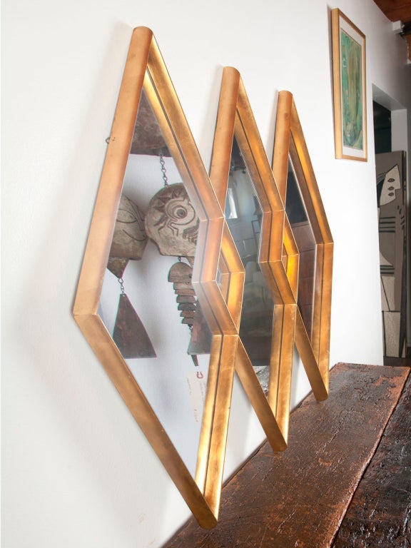 Mid-20th Century Gold gilt diamond mirror