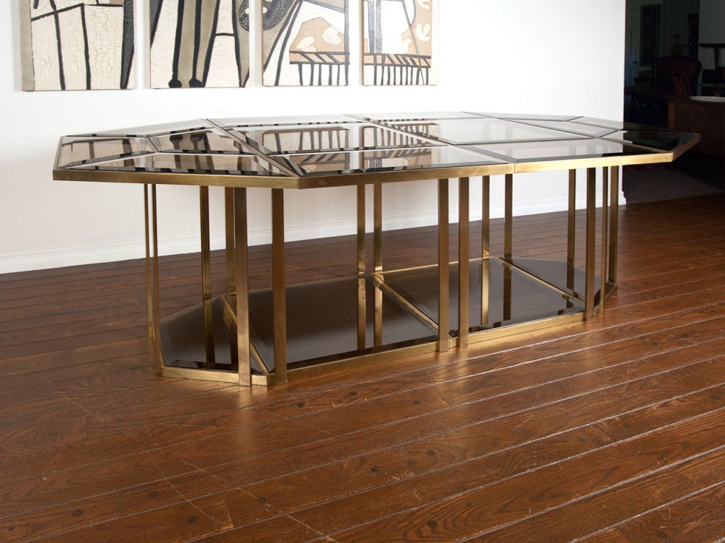 Italian brass and smoked glass dining table 6