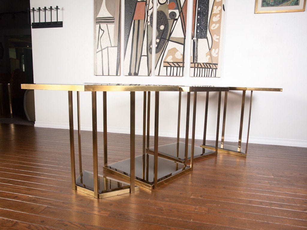 Late 20th Century Italian brass and smoked glass dining table
