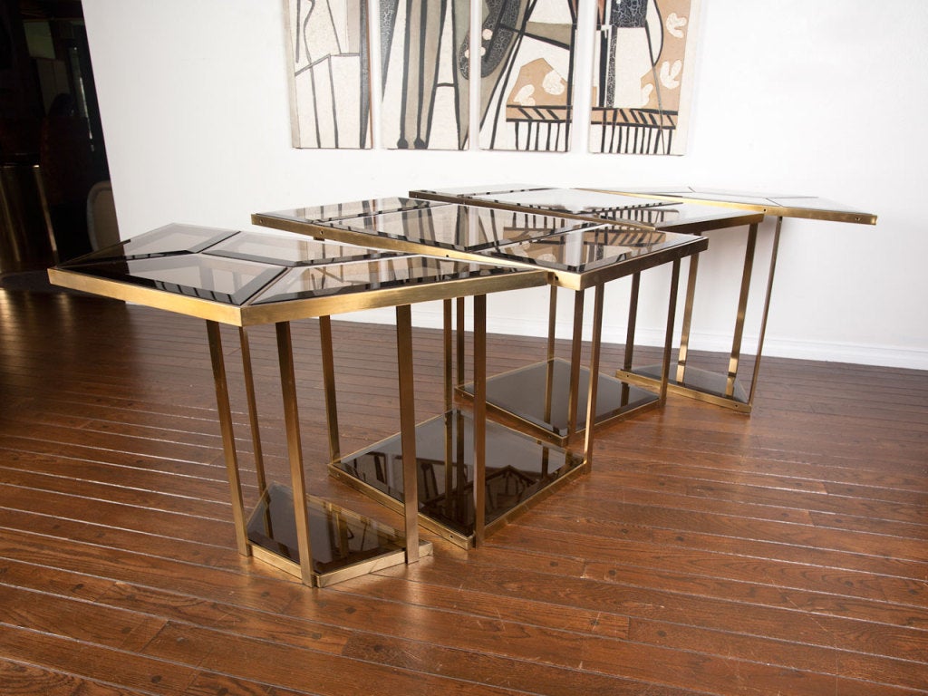 Brass Italian brass and smoked glass dining table