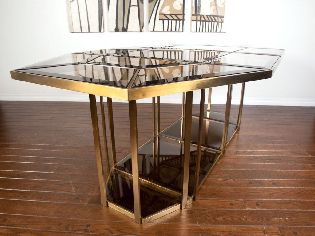 Italian brass and smoked glass dining table 1
