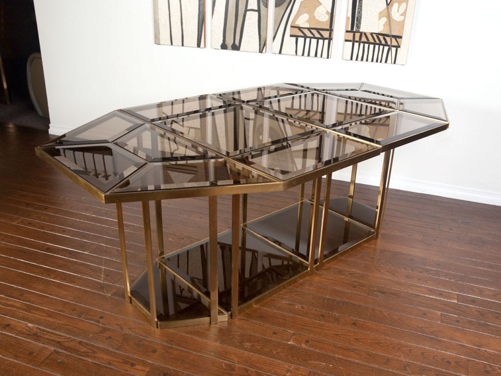 Italian brass and smoked glass dining table 2