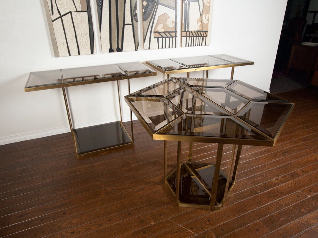 Italian brass and smoked glass dining table 3