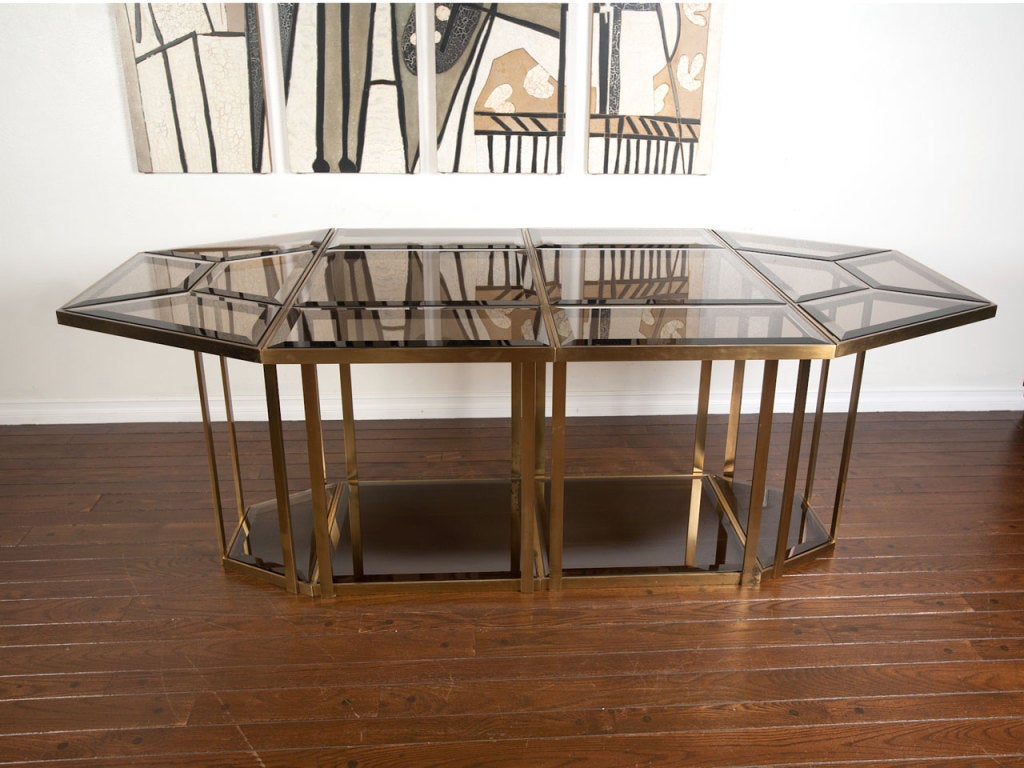 Italian brass and smoked glass dining table 4