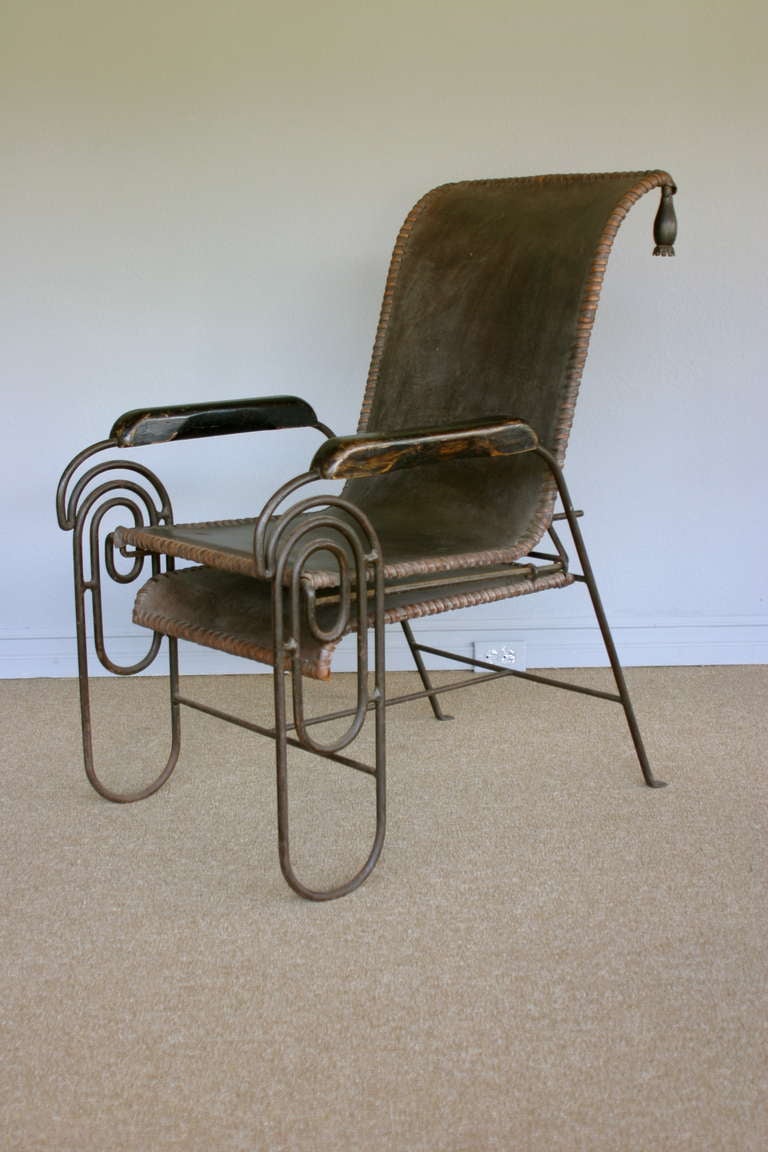Französischer Art Deco Eisen Sessel mit Verlängerung um 1925