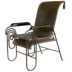 French Art Deco Iron Lounge Chair with Extension Circa 1925