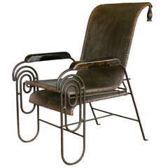Antique French Art Deco Iron Lounge Chair with Extension Circa 1925