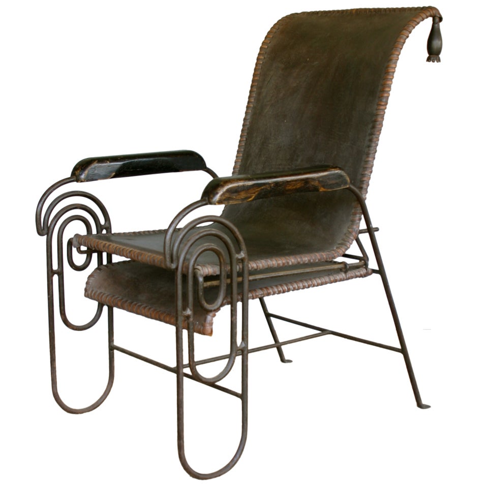 French Art Deco Iron Lounge Chair with Extension Circa 1925