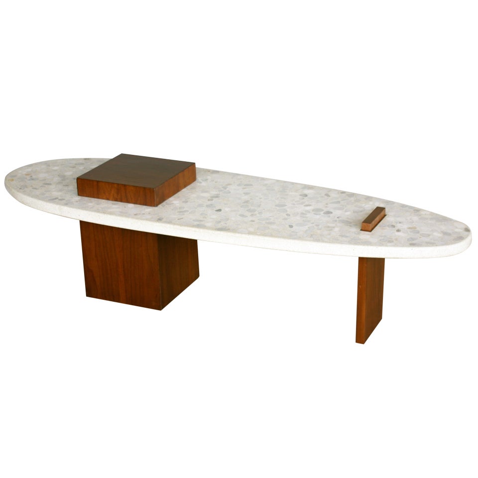 Terrazzo "SURFBOARD" coffee table by Harvey Probber