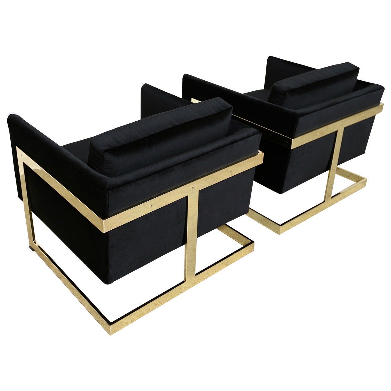 Mirror Polished Brass "Cube" Chairs by Milo Baughman