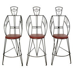 Set of three rare iron barstools by JOHN RISLEY