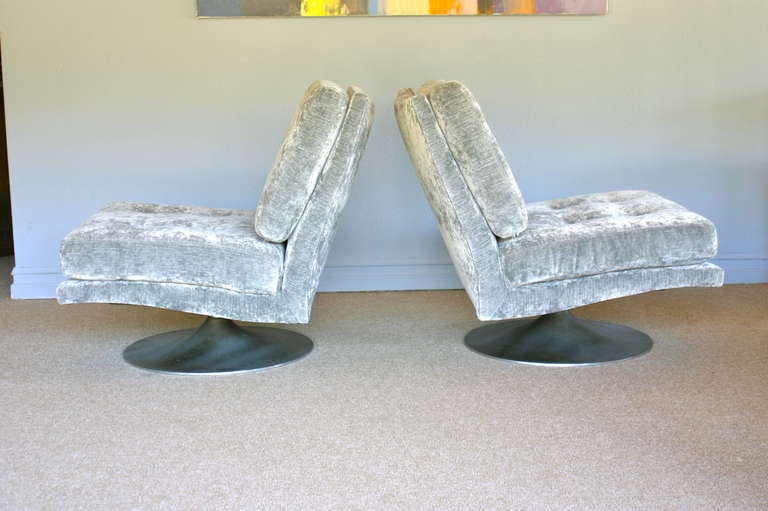 Pair of swivel & tilt lounge chairs by Milo Baughman for Thayer Coggin.