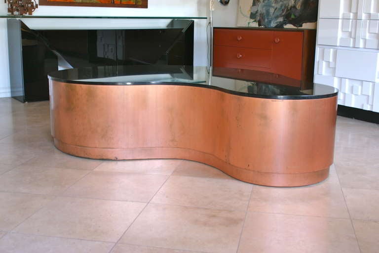 American Huge Custom Biomorphic Copper And Granite Coffee Table