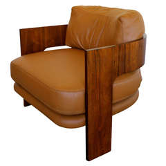 Leather and Walnut Bent Wood Lounge Chairs by Milo Baughman