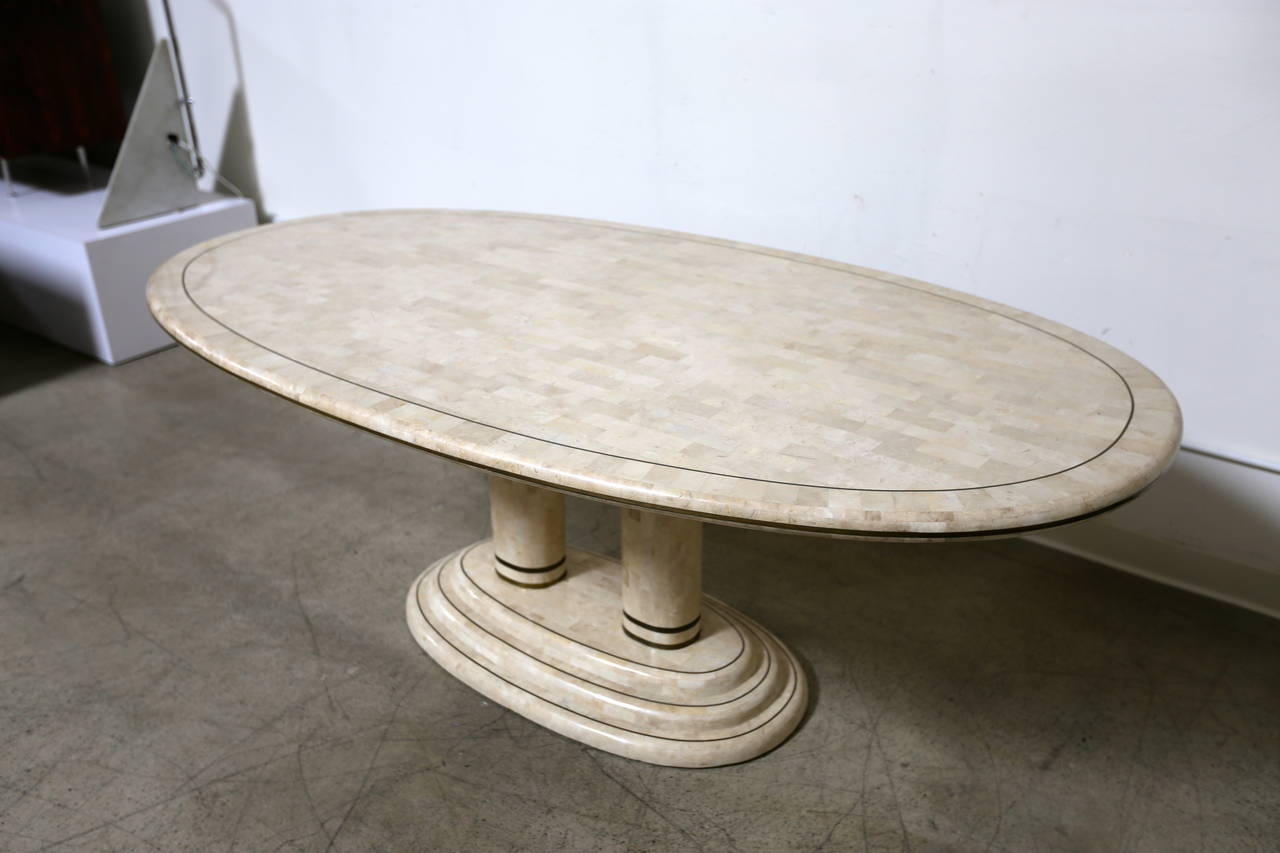 Oval Tessellated Stone Dining Table With Brass inlay Circa 1980