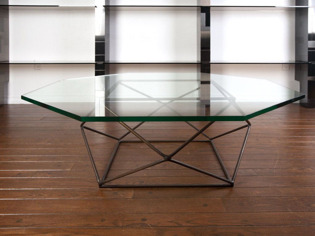 Rare bronze & glass geometric table by MILO BAUGHMAN 2