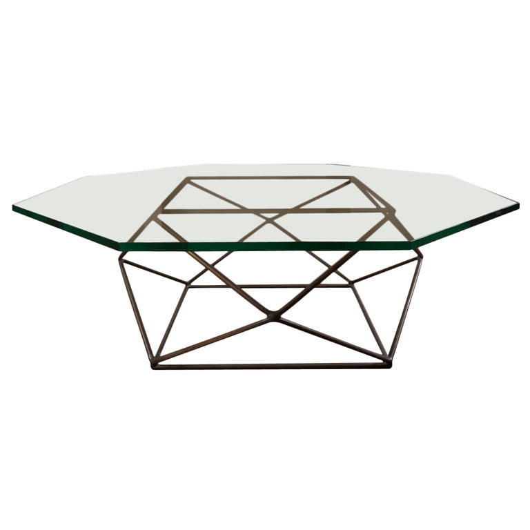 Rare bronze & glass geometric table by MILO BAUGHMAN