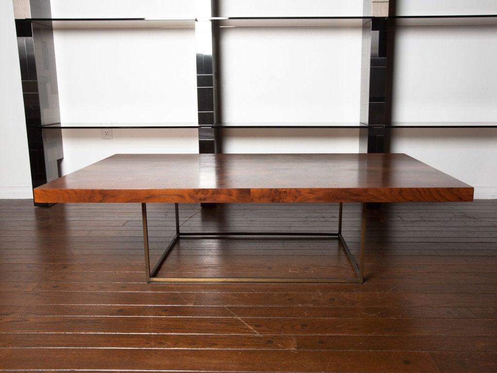 Late 20th Century Black walnut burl and bronze coffee table by Milo Baughman