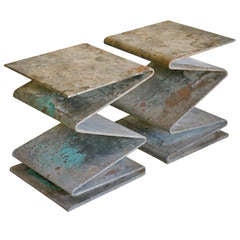 Vintage Pair Of Heavy Gauge Steel "Zig Zag" Tables