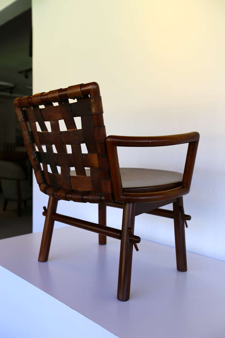 Woven Leather and Mahogany Armchair For Sale at 1stDibs