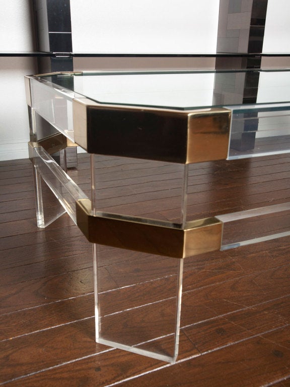 Late 20th Century Lucite & brass coffee table by CHARLES HOLLIS JONES