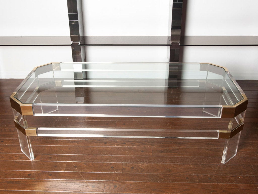 Lucite & brass coffee table by CHARLES HOLLIS JONES 2