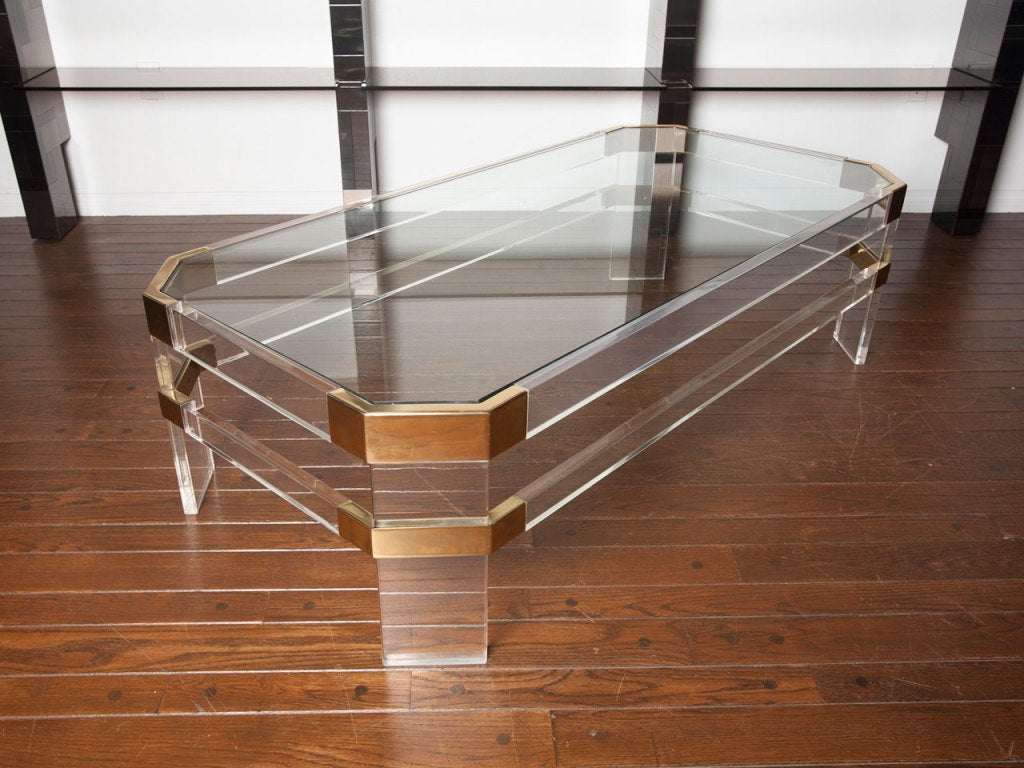 Lucite & brass coffee table by CHARLES HOLLIS JONES 3