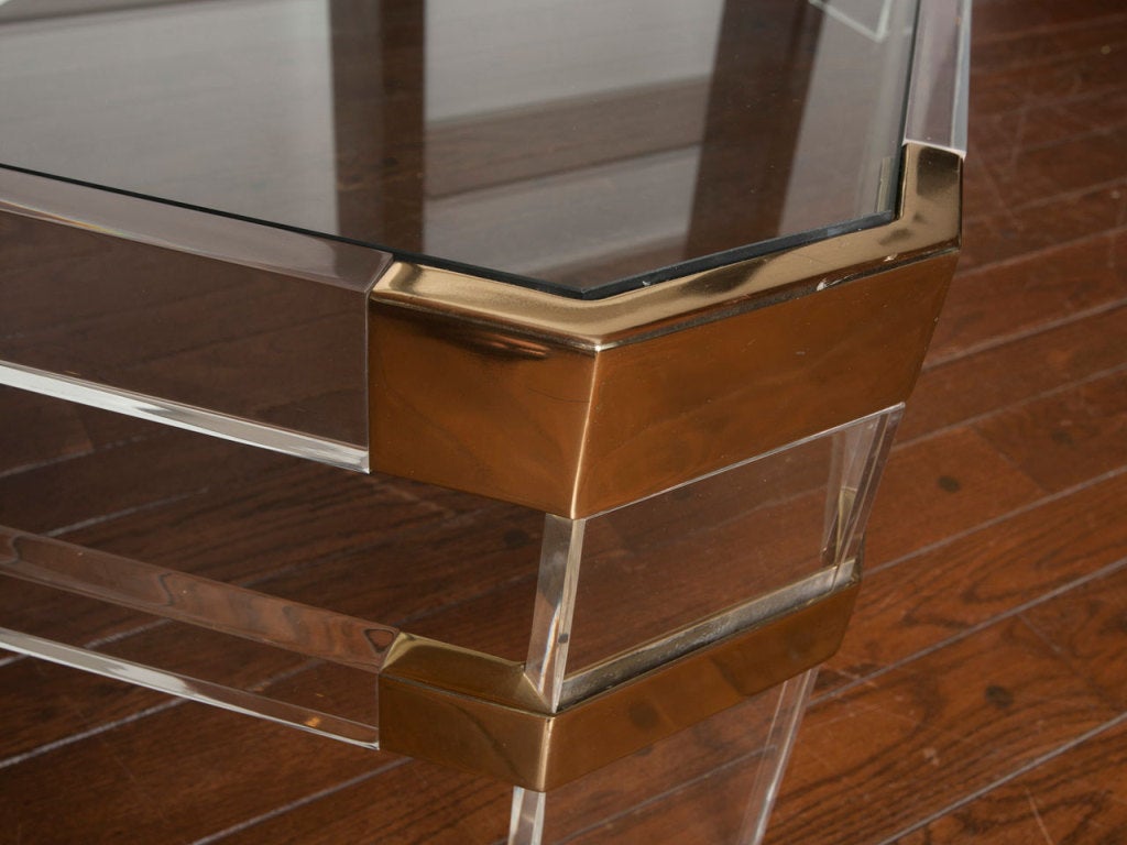 Lucite & brass coffee table by CHARLES HOLLIS JONES 4