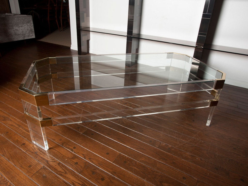 Lucite & brass coffee table by CHARLES HOLLIS JONES 5