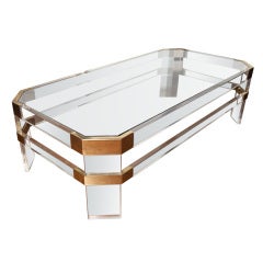 Lucite & brass coffee table by CHARLES HOLLIS JONES