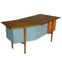 Desk By Monteverdi Young With Blue Leather Accents 