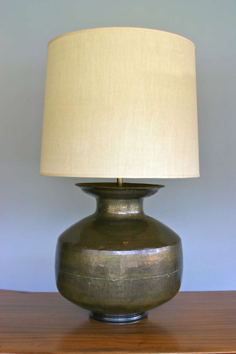 Monumental Hammered Brass Lamp