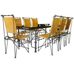 Iron and Leather Dining Set Attributed to Ilana Goor