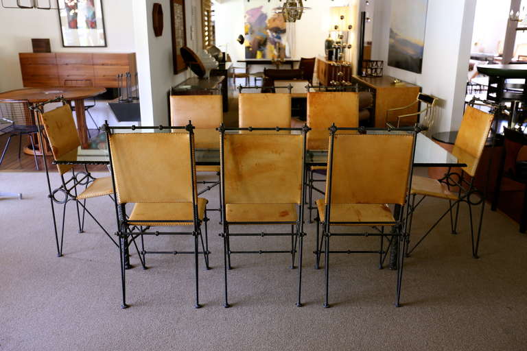 Iron and Leather Dining Set Attributed to Ilana Goor In Excellent Condition In Costa Mesa, CA