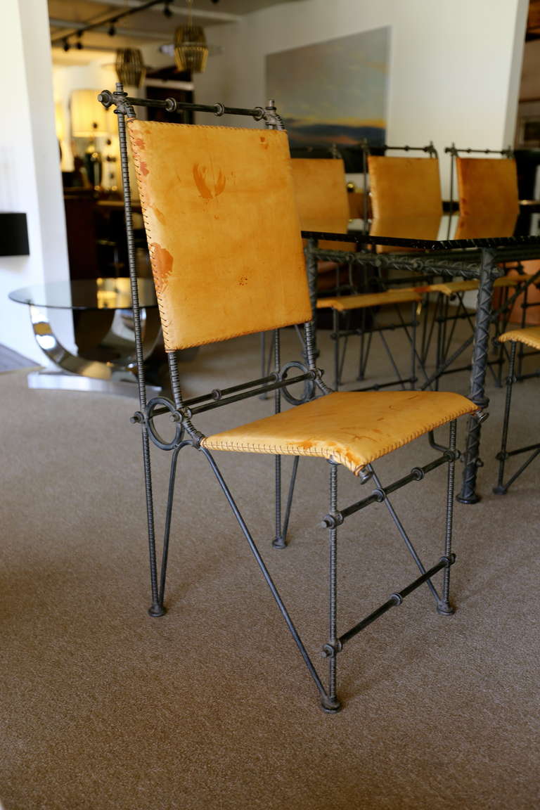 American Iron and Leather Dining Set Attributed to Ilana Goor