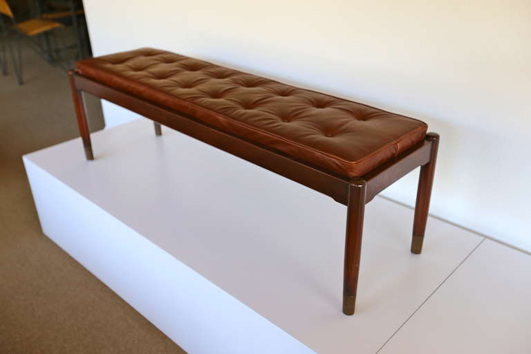 Tufted Leather Bench by Willy Beck 1