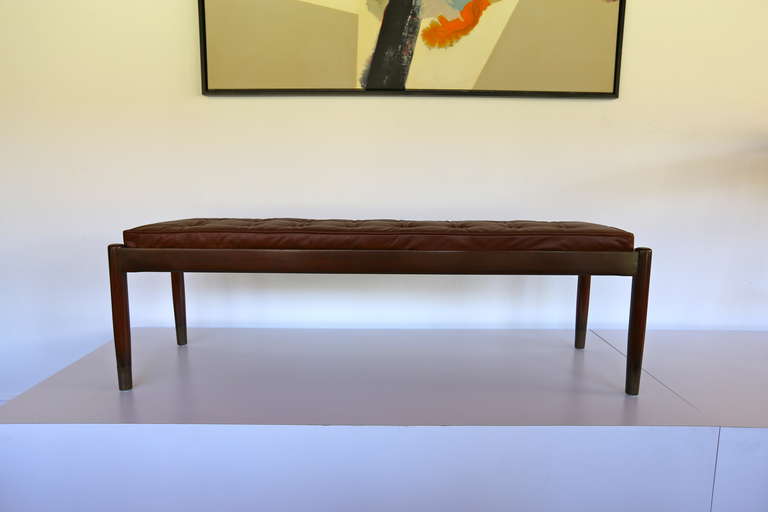 Danish Tufted Leather Bench by Willy Beck