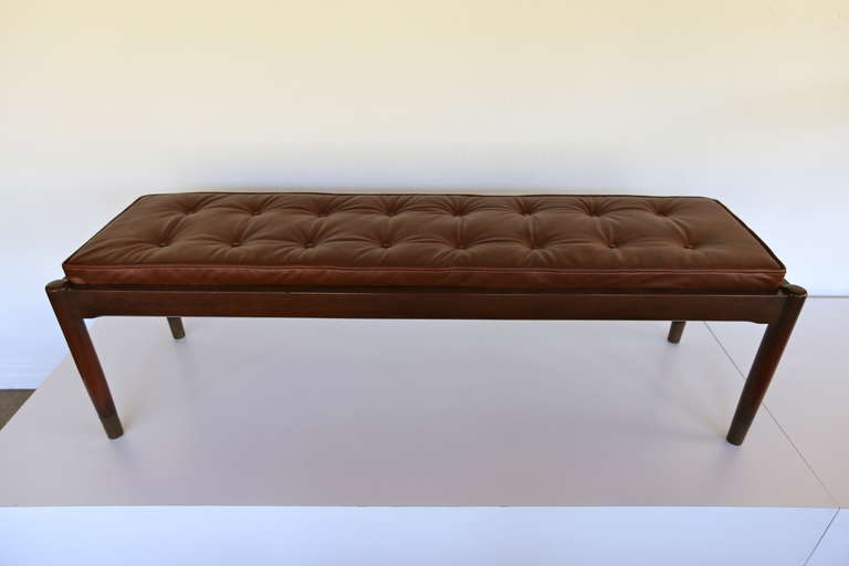 Mid-Century Modern Tufted Leather Bench by Willy Beck