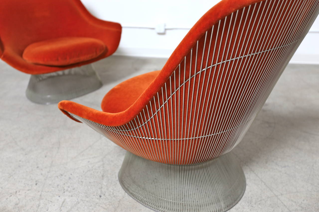American Pair of Burnt Orange Lounge Chairs by Warren Platner for Knoll, 1976