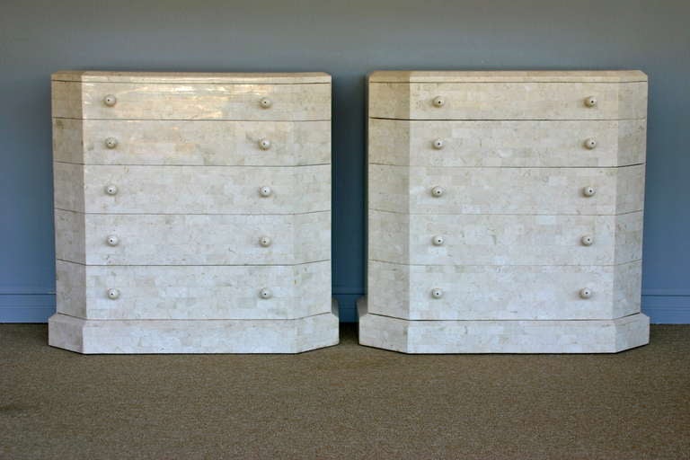 Pair of Tessellated Stone Chest of Drawers Signed Maitland Smith