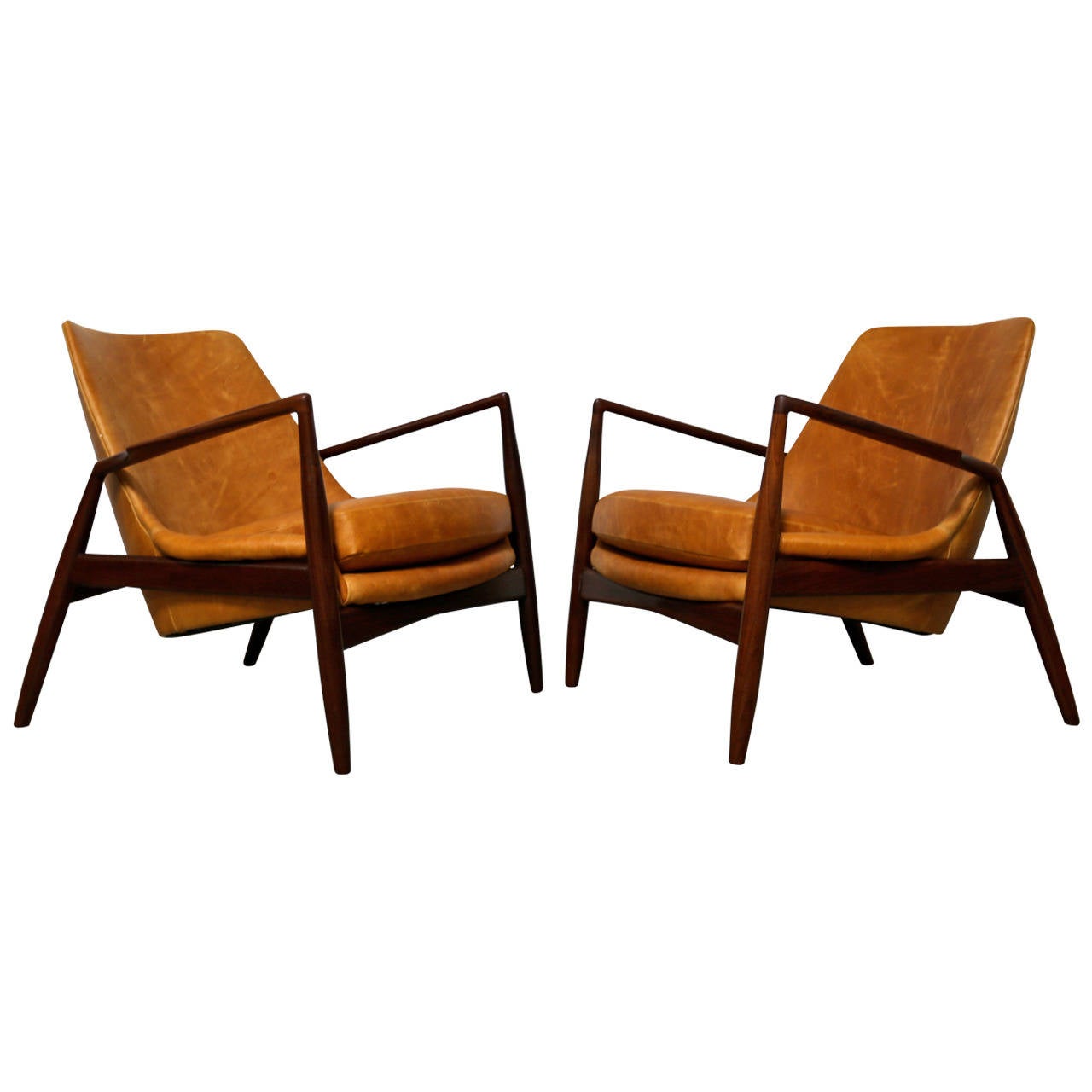 Pair of Leather and Teak "Seal" Chairs by Kofod-Larsen at ...