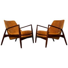 Pair of Leather and Teak "Seal" Chairs by Kofod-Larsen