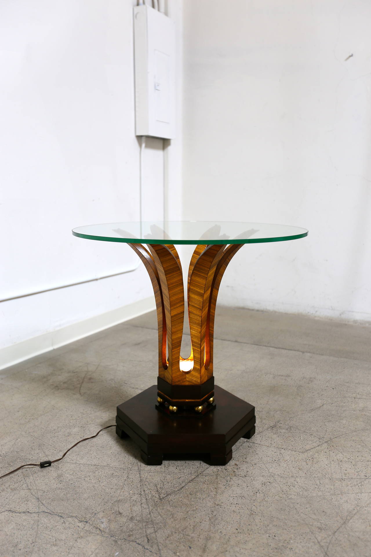 Brass Rare Illuminated Tawi Wood Side Table by Edward Wormley for Dunbar
