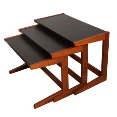 Walnut and leather nesting tables