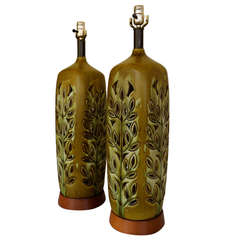 Pair of Sculpted Ceramic ( Tree of Life ) Table Lamps