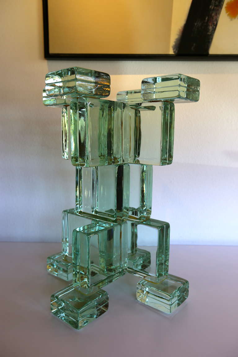 Italian Sculptural Glass Block Table or Pedestal Base at 1stDibs