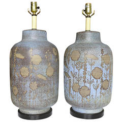 Pair of Italian Floral Ceramic Lamps